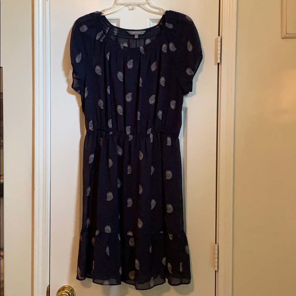 Navy with feather patterned dress!